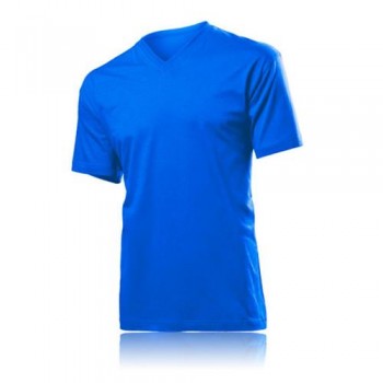 V Yaka Kısa Kollu Saxmavi T-Shirt 